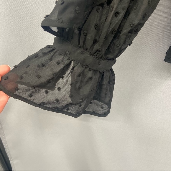 NWT Zara Swiss Dot Ruffle Long Sleeve Sheer Black Top Size Small - Picture 5 of 10